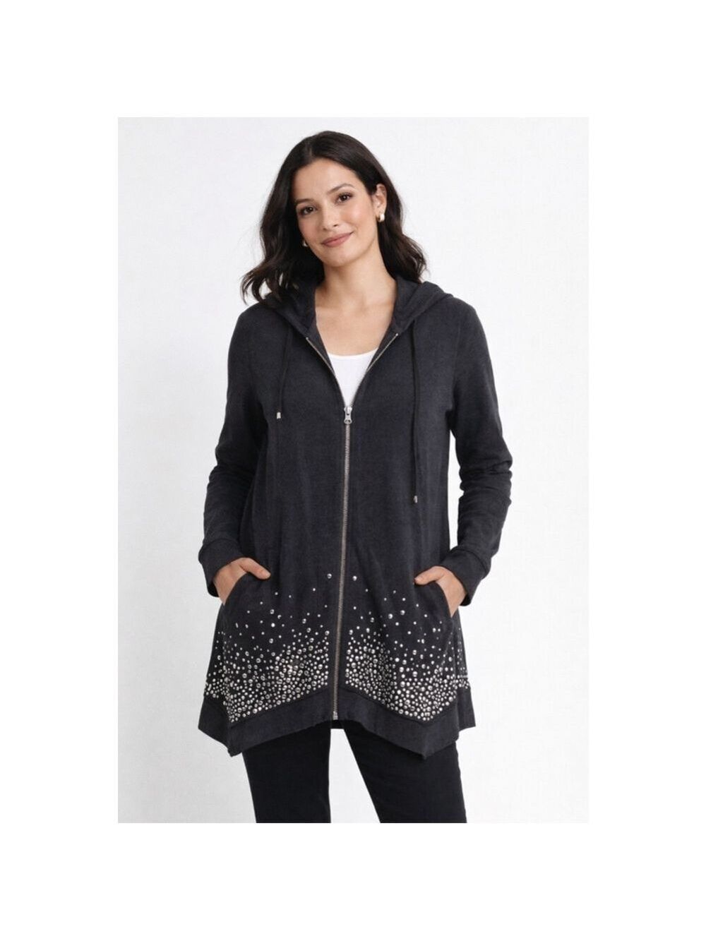 BLUE by Saks Fifth Avenue Rhinestone Zip Hoodie | SP Petite